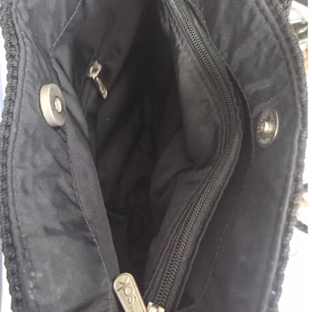 The Sak Black Crochet Tote Shoulder Bag Magnetic Snap Silver Logo Charm Boho - Picture 6 of 7
